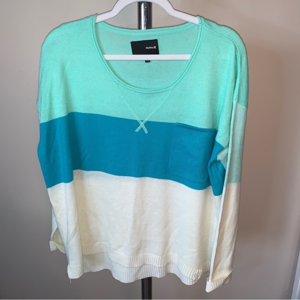 Hurley Sweater Color Block Blue Green